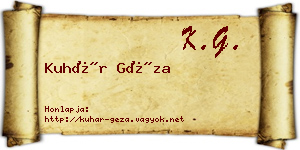 Kuhár Géza névjegykártya